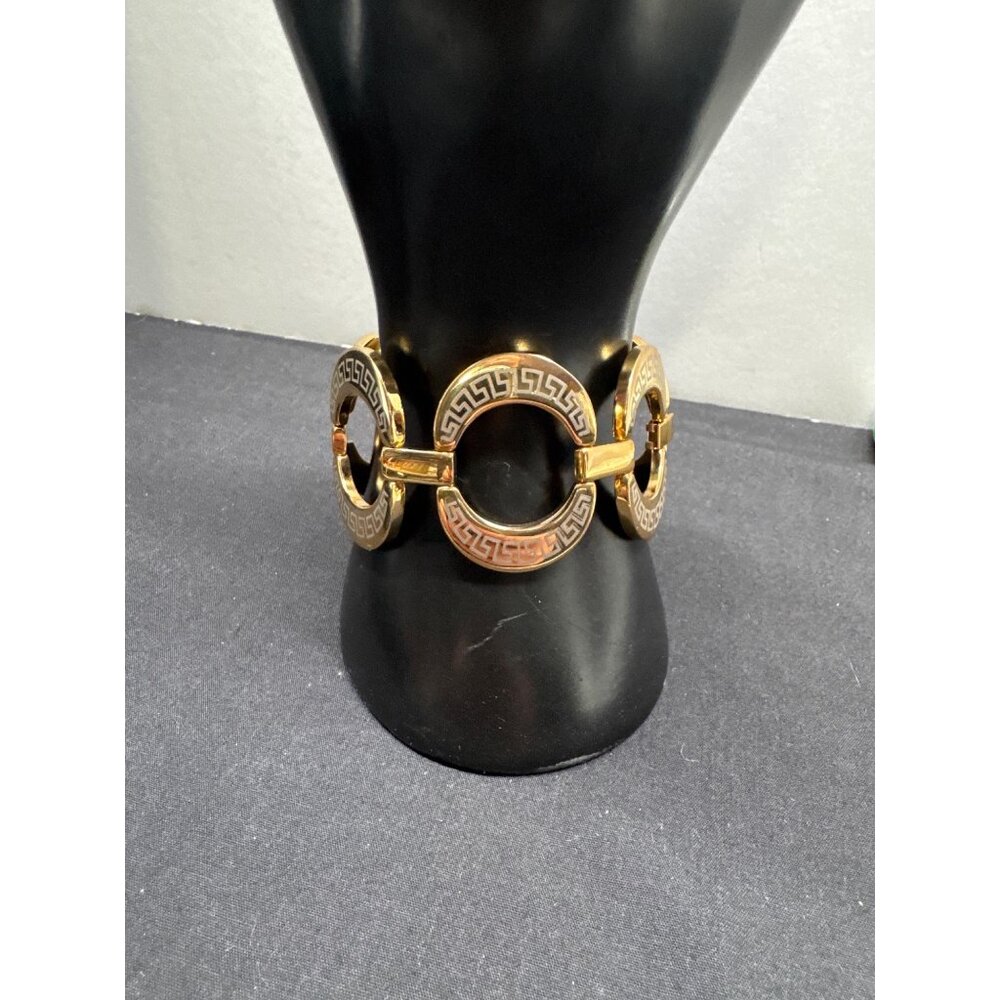 Gold-Tone Stainless Steel Greek Key Bracelet With Secure Clasp
